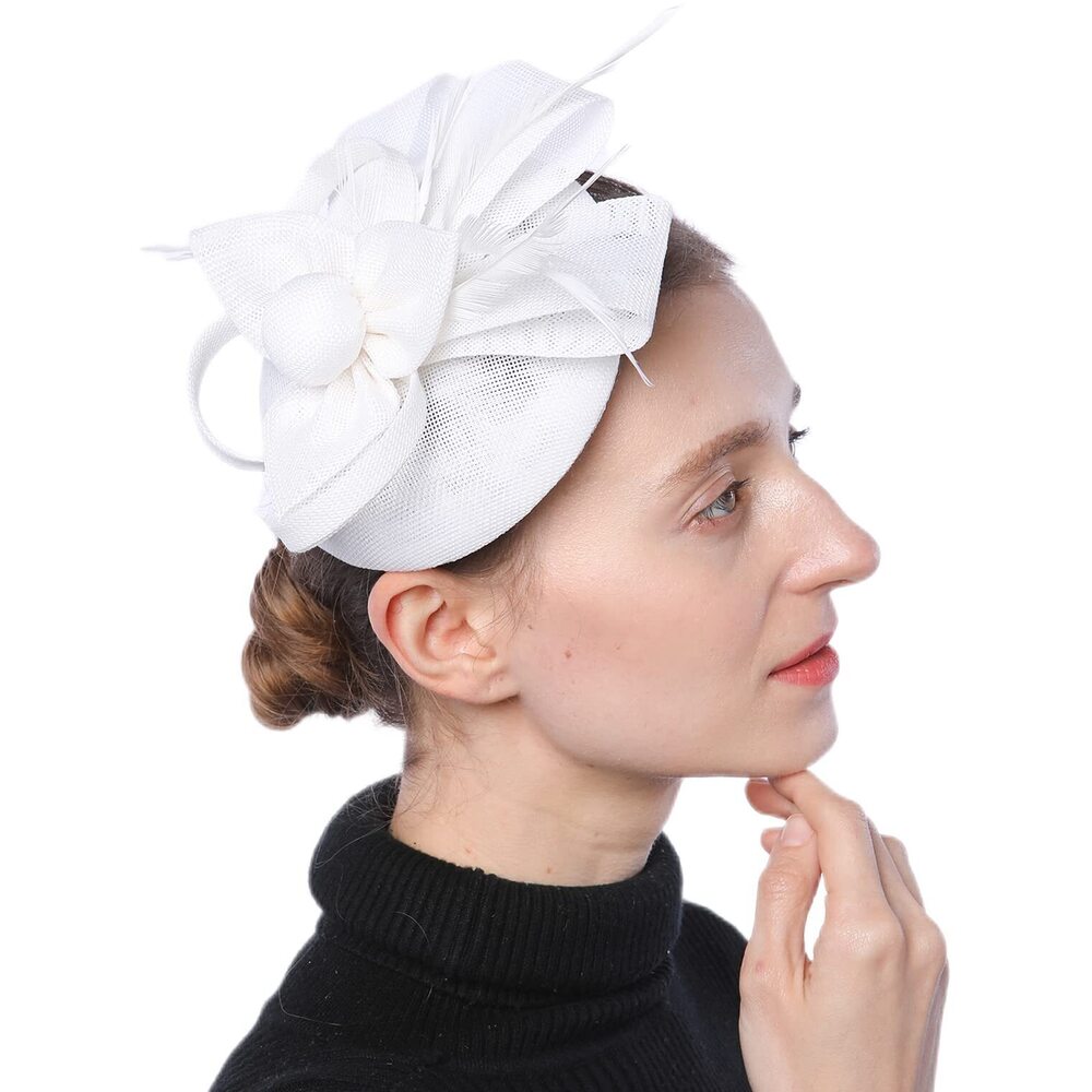 7578 Fascinators Pillbox Hat Sinamay Feather Flower Derby Ball Wedding